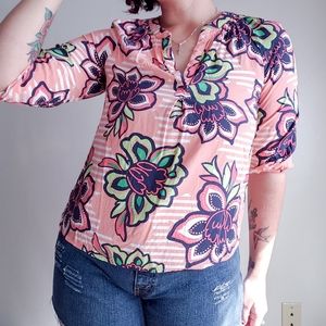Crown & Ivy petite floral stretch sleeve blouse PS